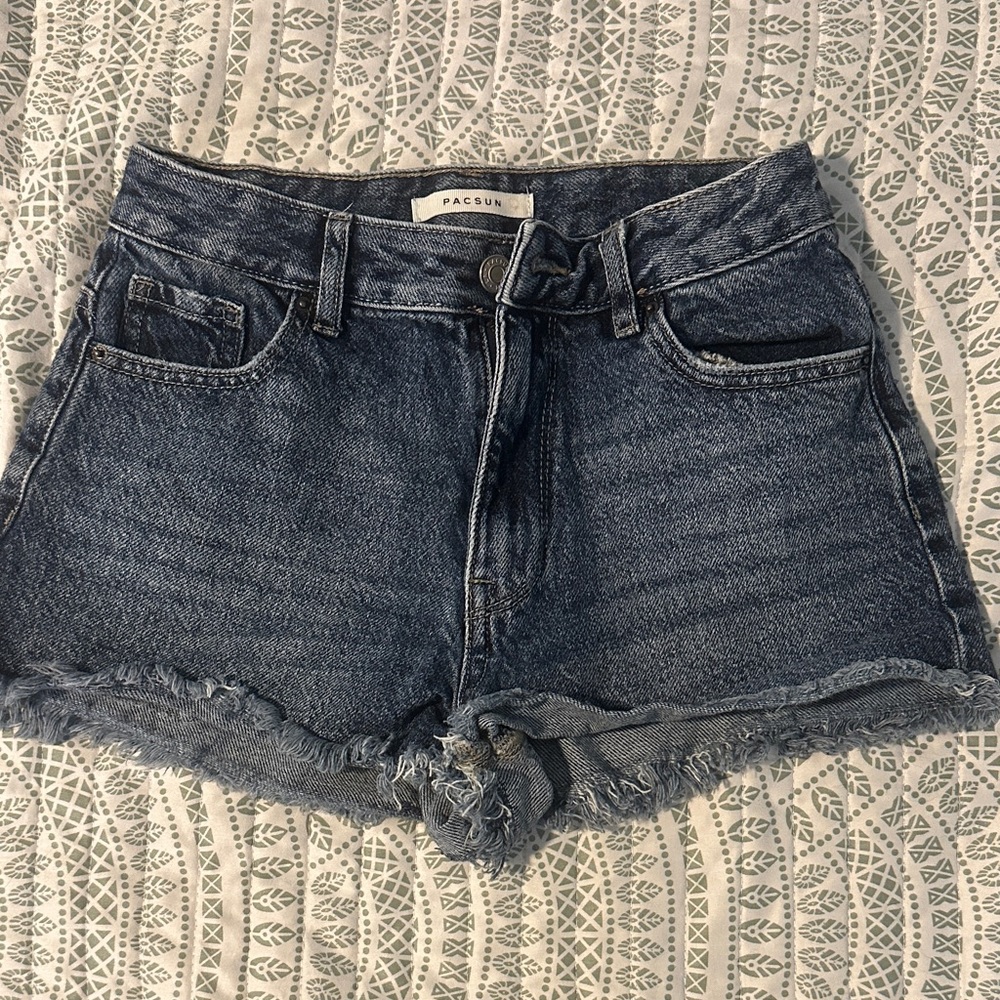 PacSun Dark Blue Frayed Hem Jean Shorts